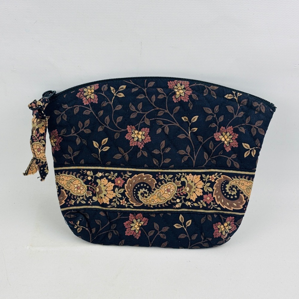 Vintage Vera Bradley Black Walnut Small Cosmetic Bag Zip Top Quilted‎ Cotton USA